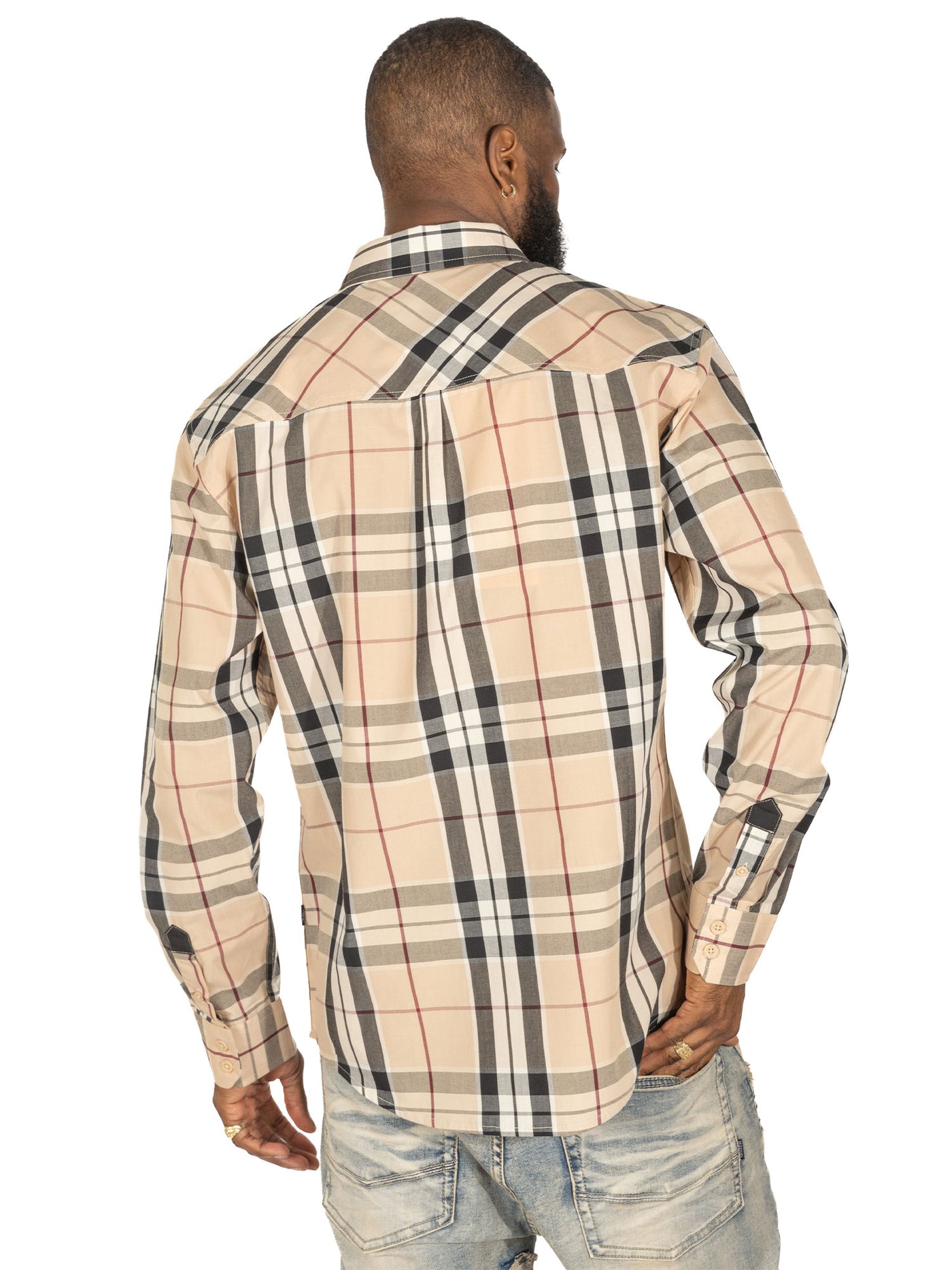 V1826 Brandon Long sleeves Plaid Shirt - Khaki