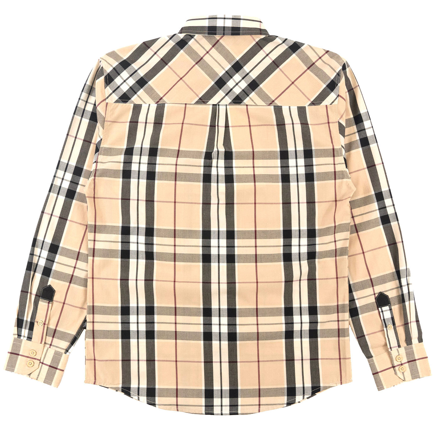 V1845 Bọtini Veno-isalẹ Plaid Long Sleeves - Dudu/pupa