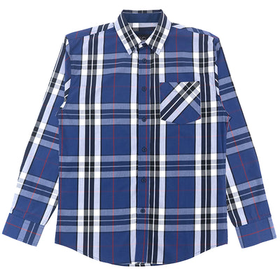 V1845 Bọtini Veno-isalẹ Plaid Long Sleeves - Dudu/pupa