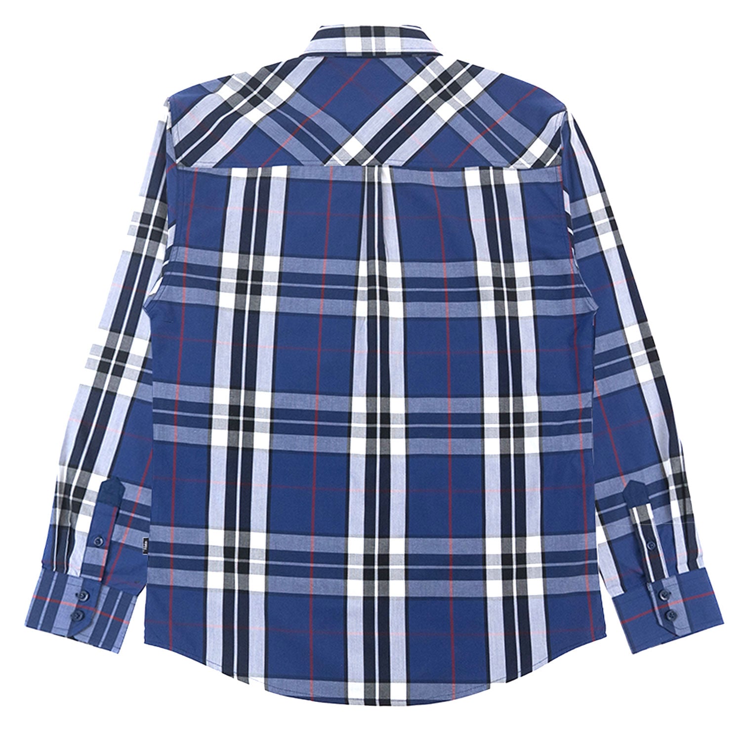 V1845 Bọtini Veno-isalẹ Plaid Long Sleeves - Dudu/pupa