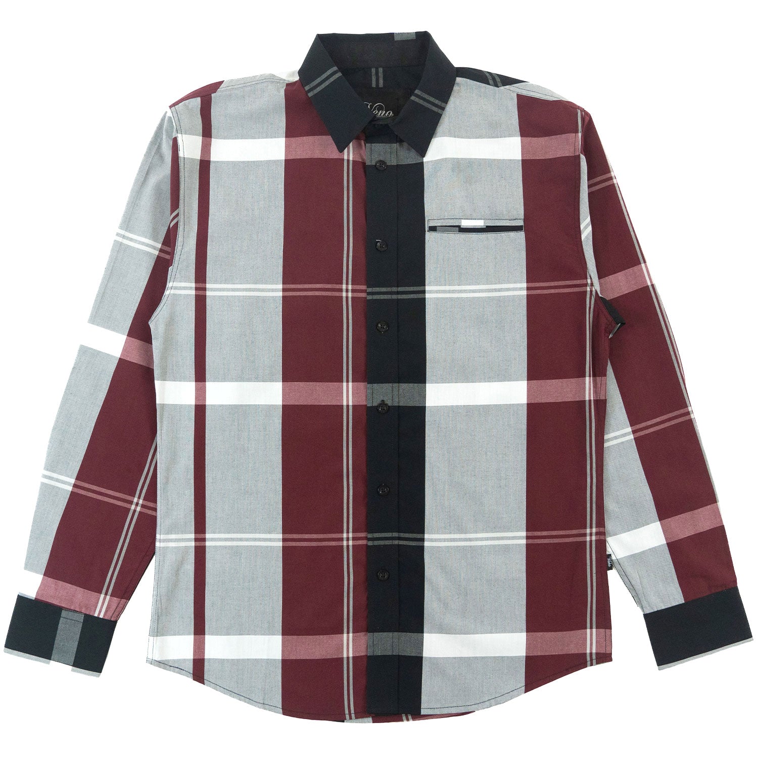 V1845 Bọtini Veno-isalẹ Plaid Long Sleeves - Dudu/pupa