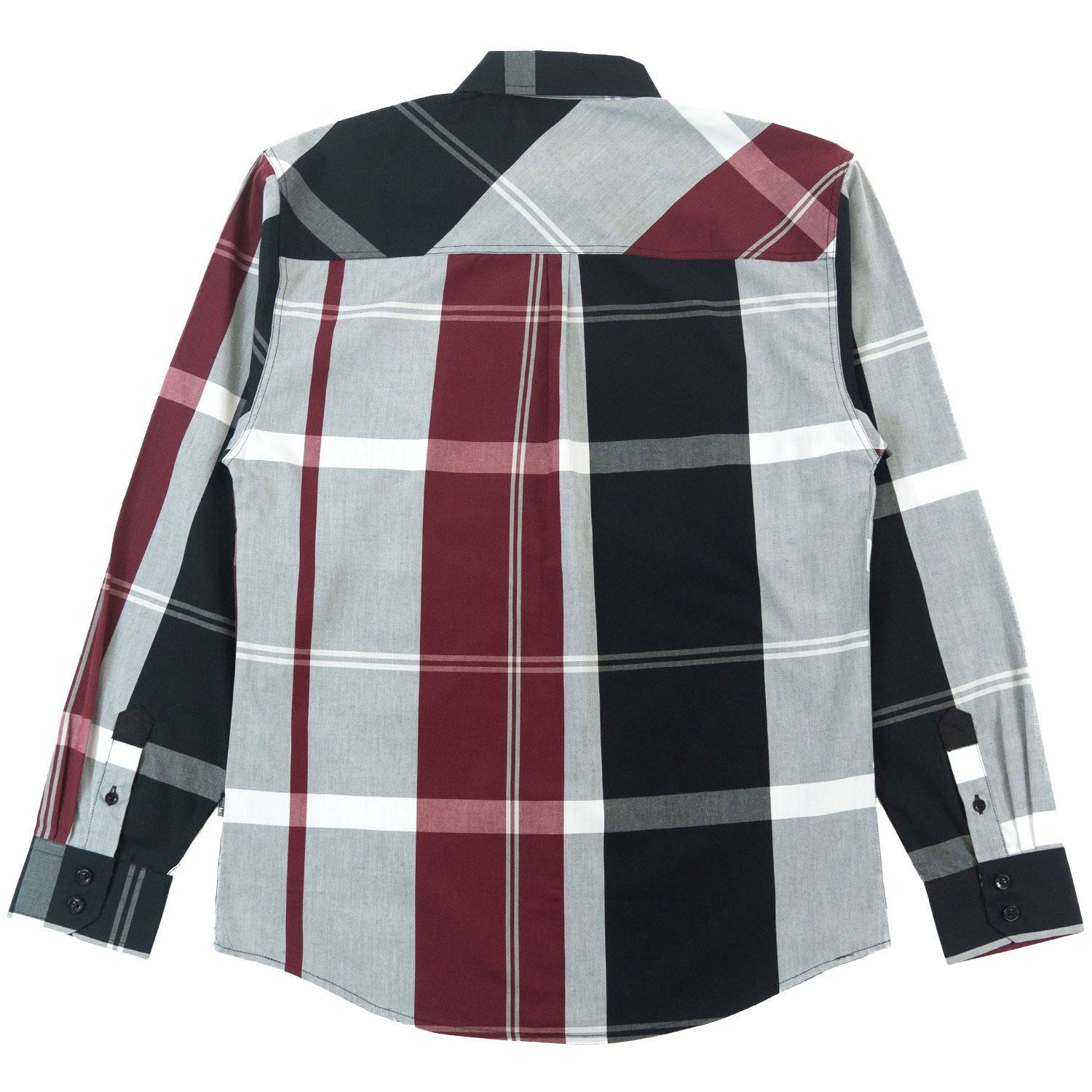 V1845 Bọtini Veno-isalẹ Plaid Long Sleeves - Dudu/pupa