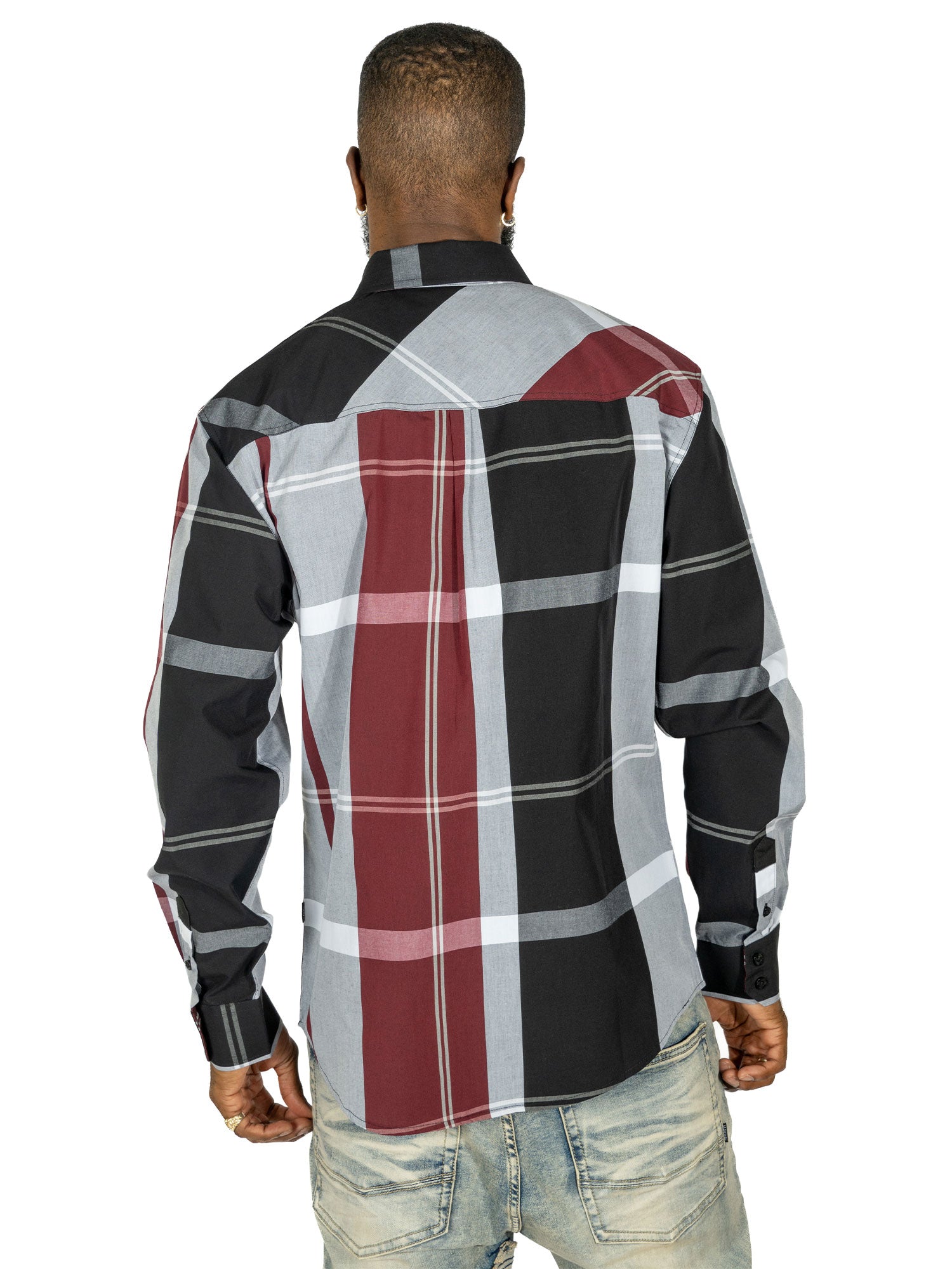 V1829 Colton Long Sleeves Plaid Shirt - Burgundy