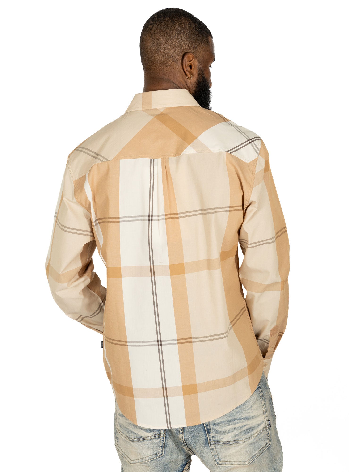 V1829 Colton Long Sleeves Plaid Shirt - Khaki