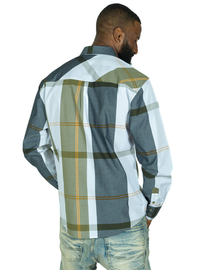 V1829 Colton Long Sleeves Plaid Shirt - Olive