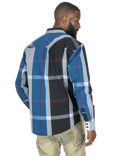 V1829 Colton Long Sleeves Plaid Shirt - Royal