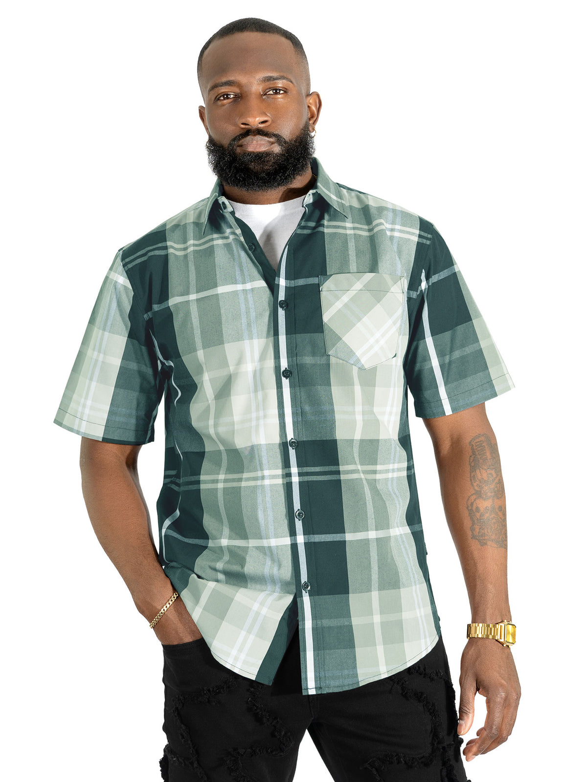 V832 Leon Plaid Shirt - Black