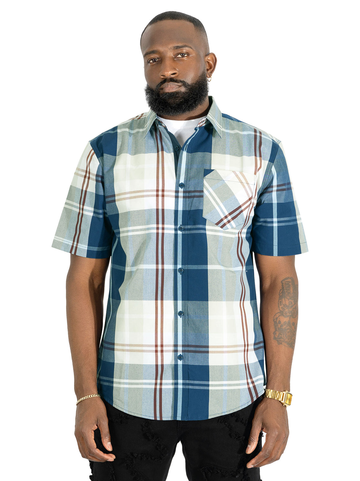 V832 Leon Plaid Shirt - Navy