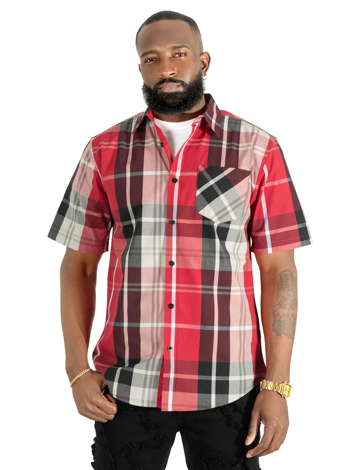 V814 Veno Button-isalẹ Kukuru Sleeves Shirt - Black