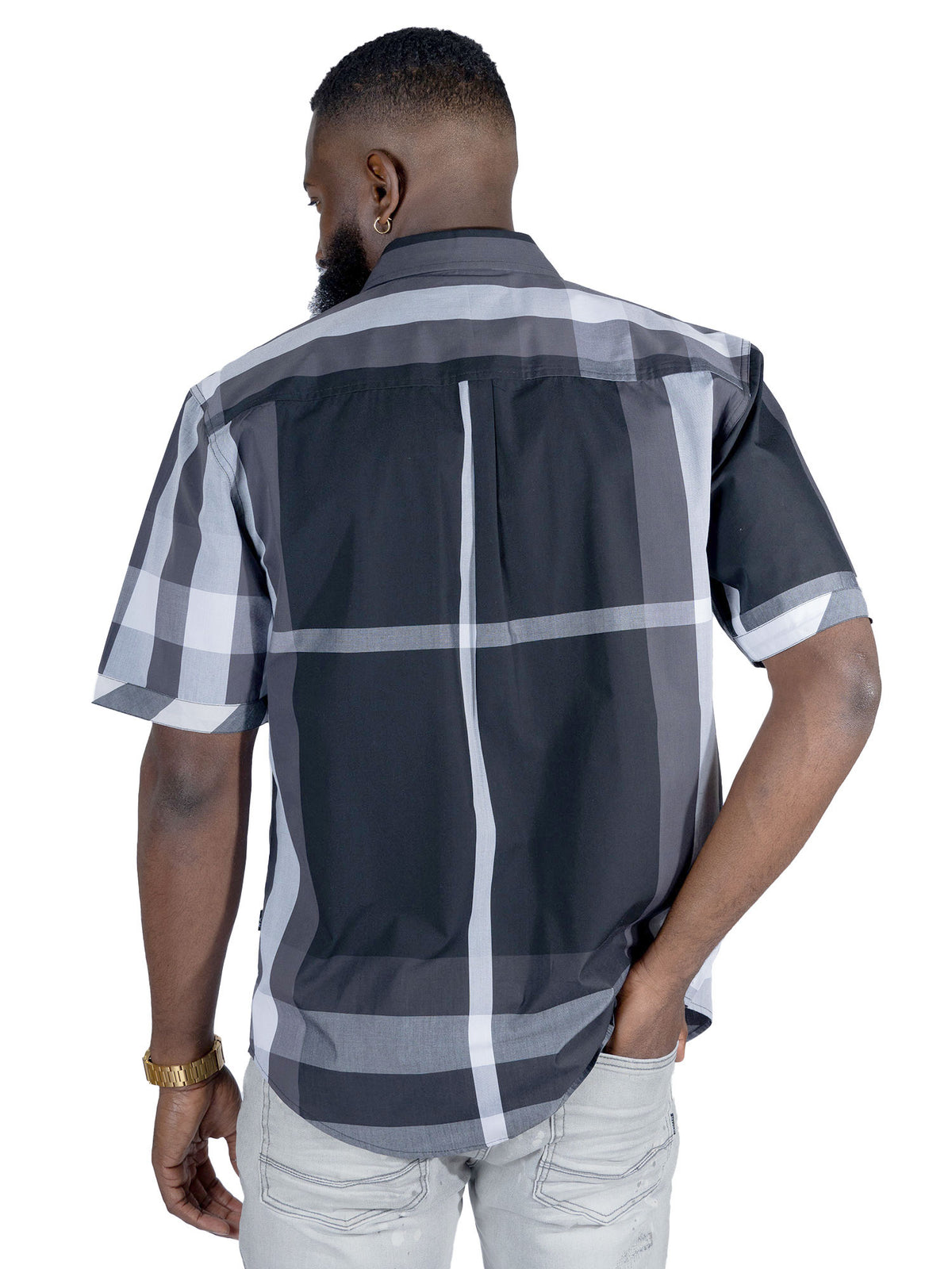 Makobi V836 Hugo Plaid Shirt in Black, view 3