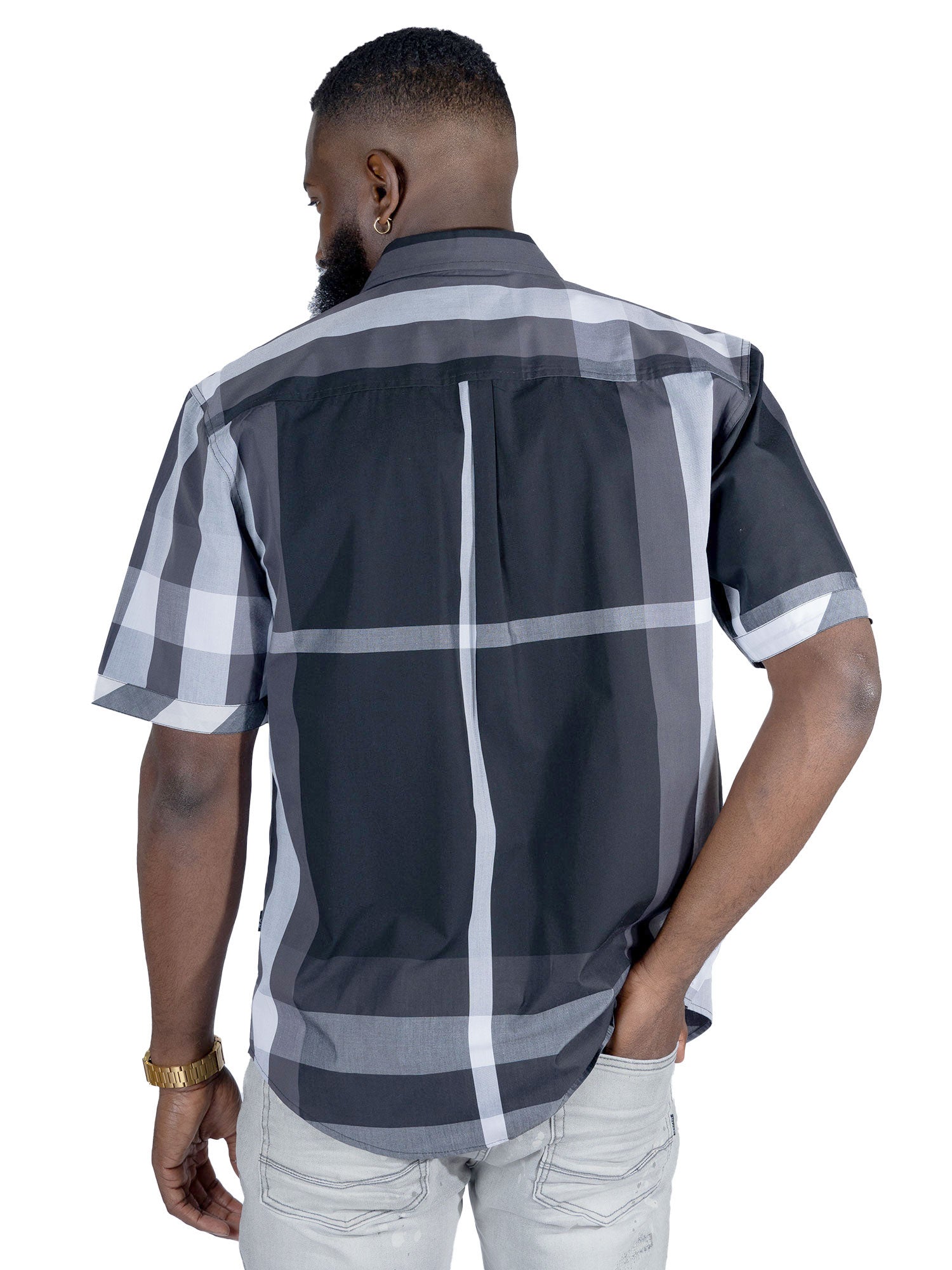 Makobi V836 Hugo Plaid Shirt in Black, view 3