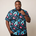 V872 Short Sleeve Tropical Print Shirt - Black