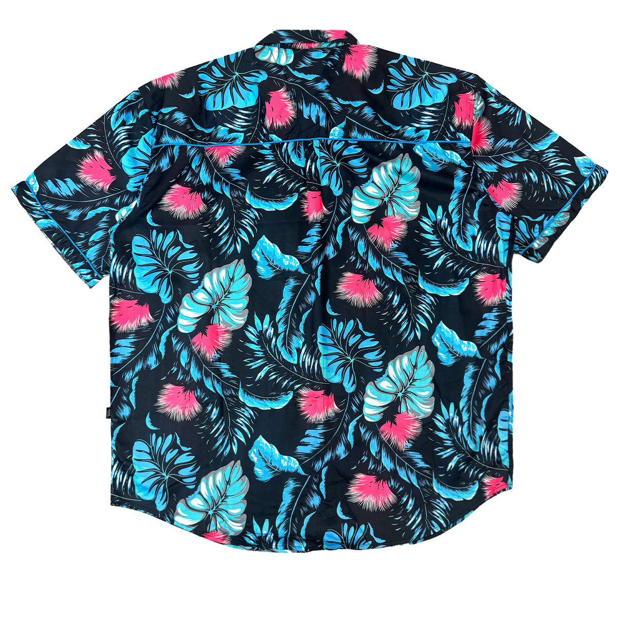 V872 Short Sleeve Tropical Print Shirt - Black