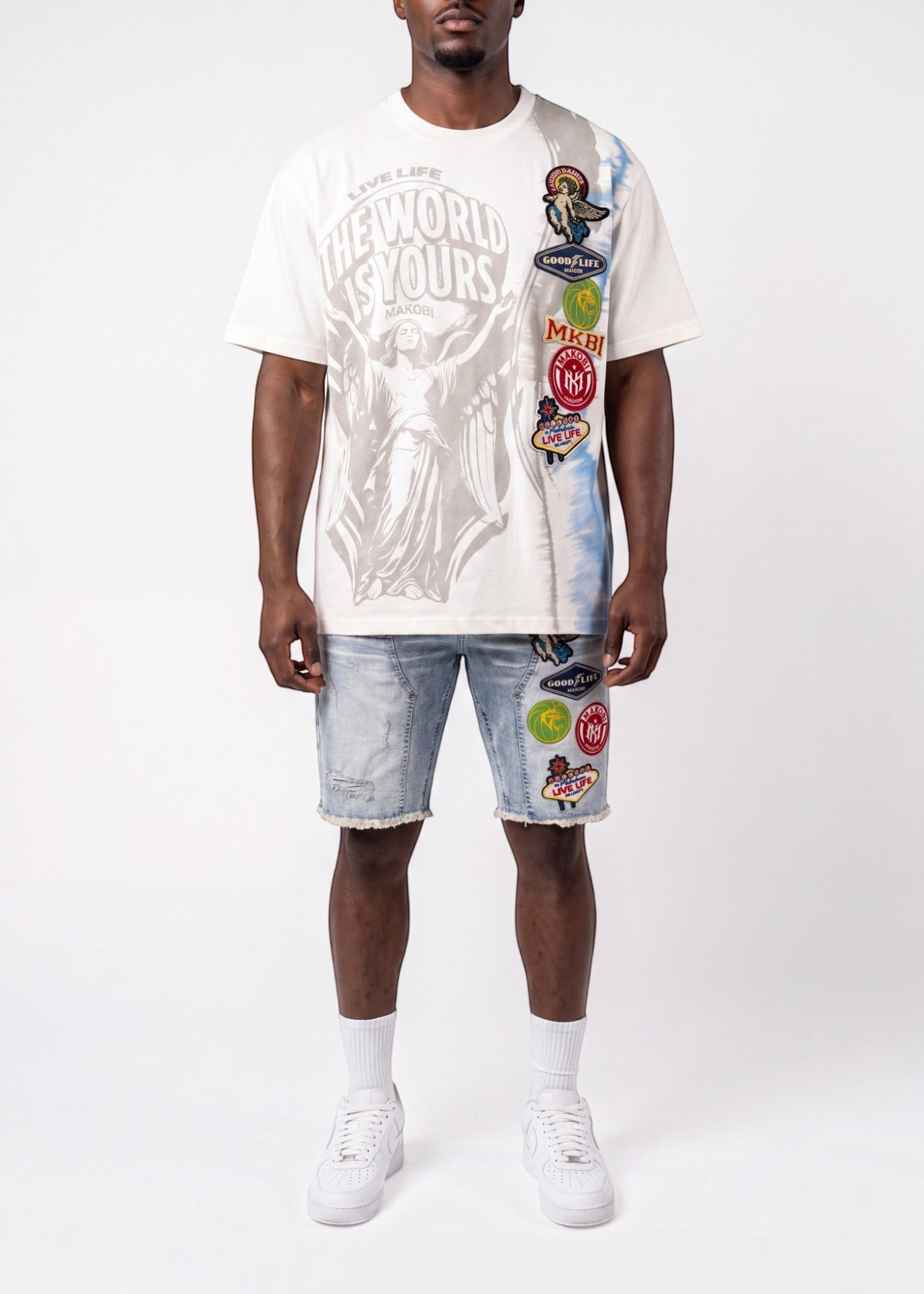 M941 Mondo Patch Denim Shorts - Light Wash