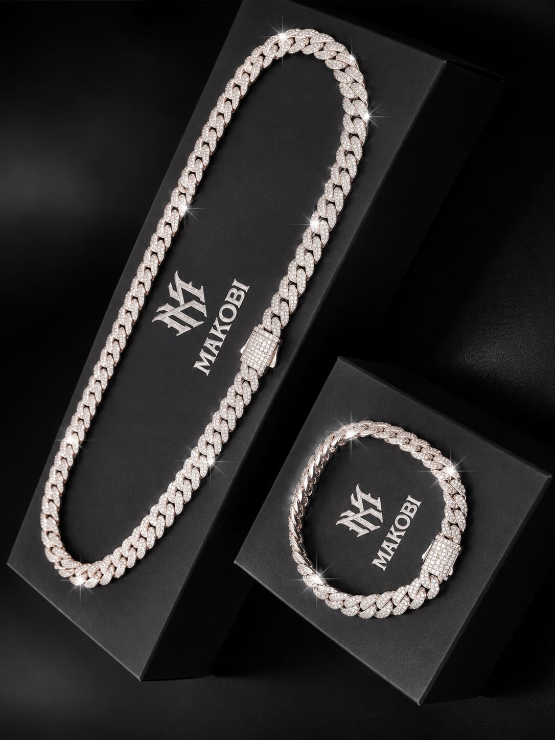 Iced Cuban Link Chain & Bracelet Set 8.5mm - 18K White Gold