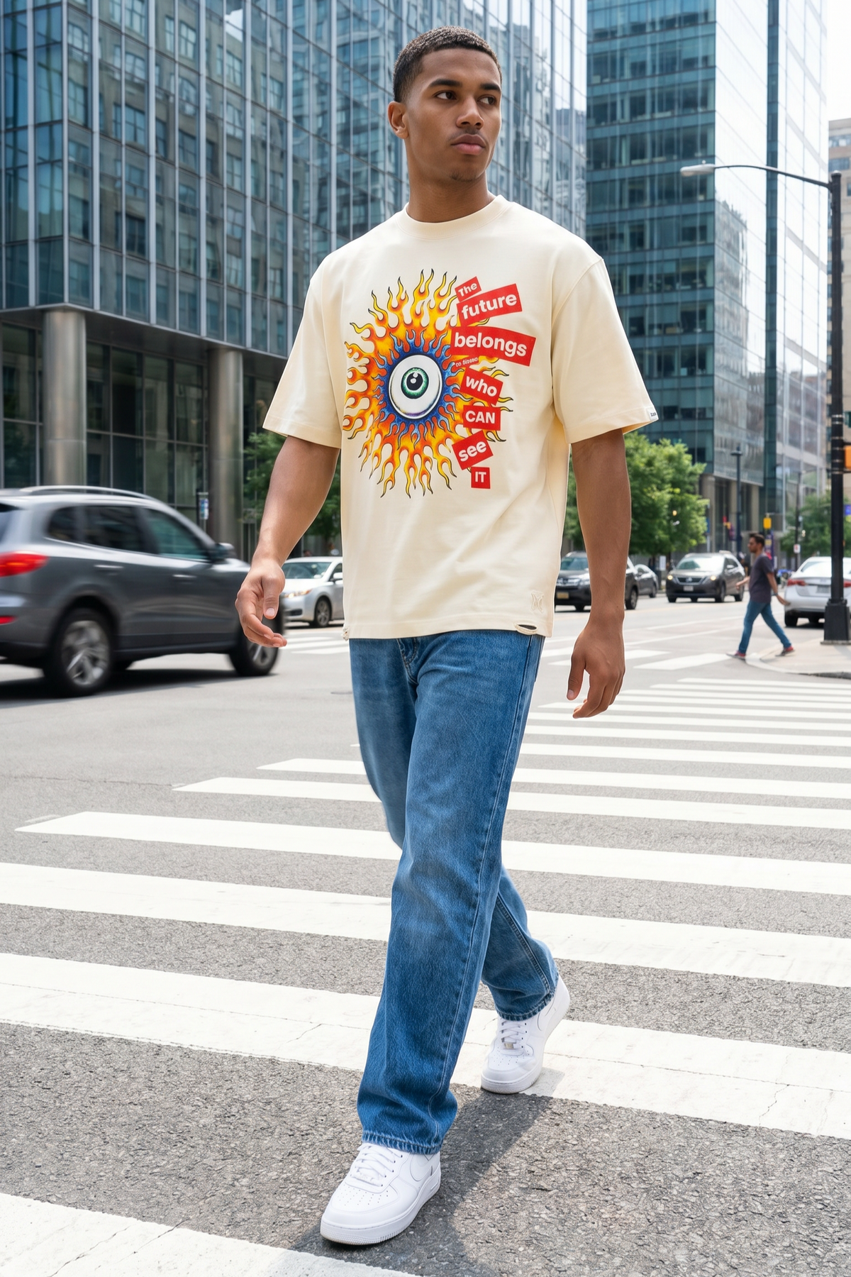 Makobi M360 The World is Watching Oversized T in shirt - Natural, view 4