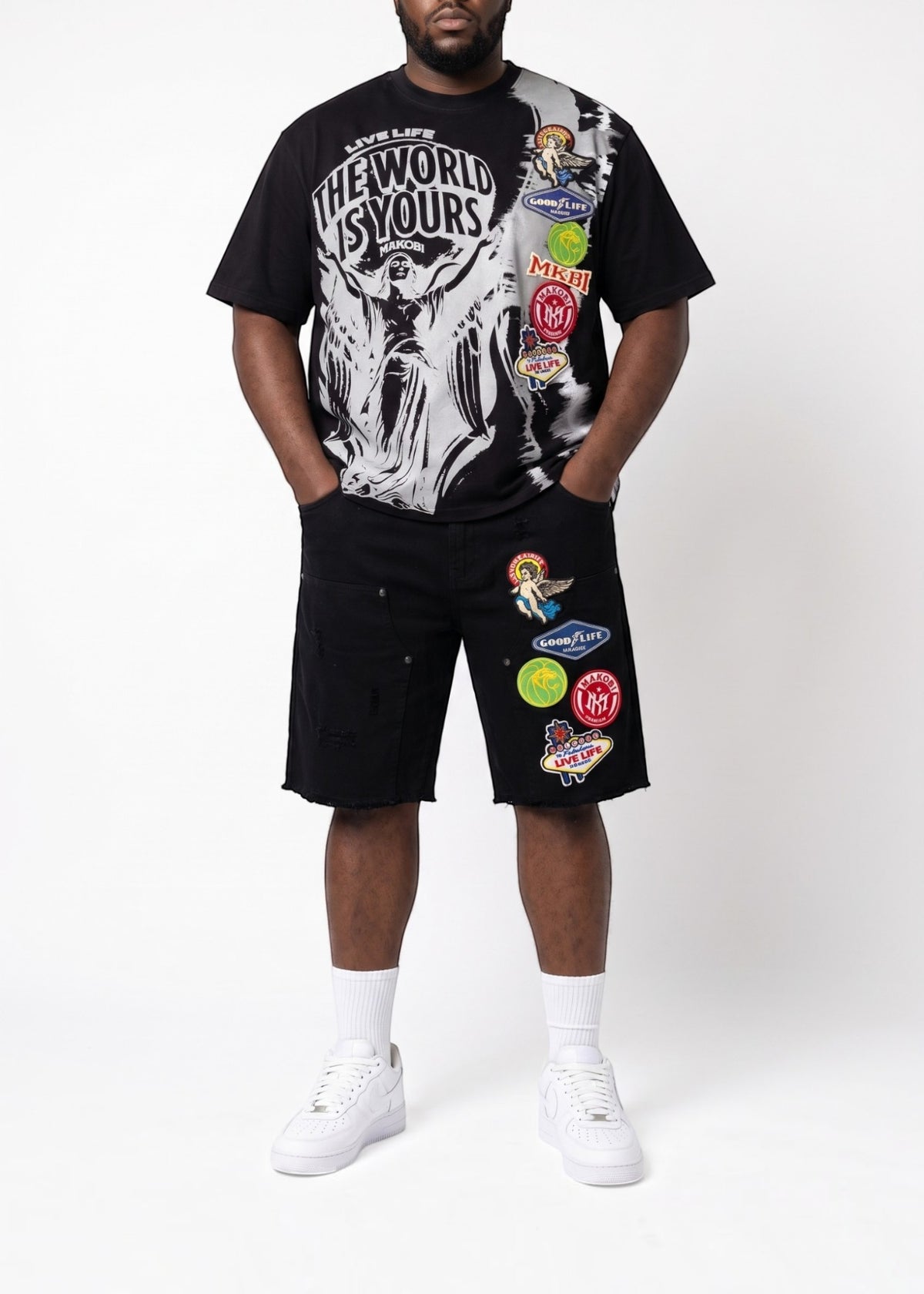 M941 Mondo Patch Denim Shorts - Black