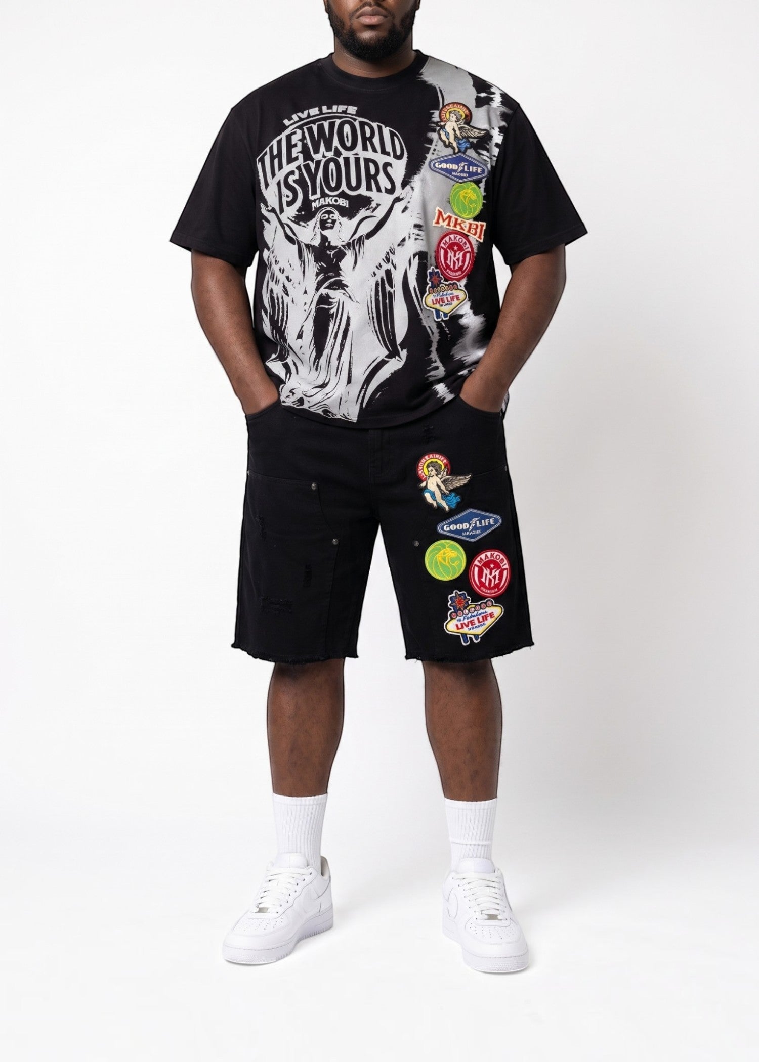M941 Mondo Patch Denim Shorts - Black