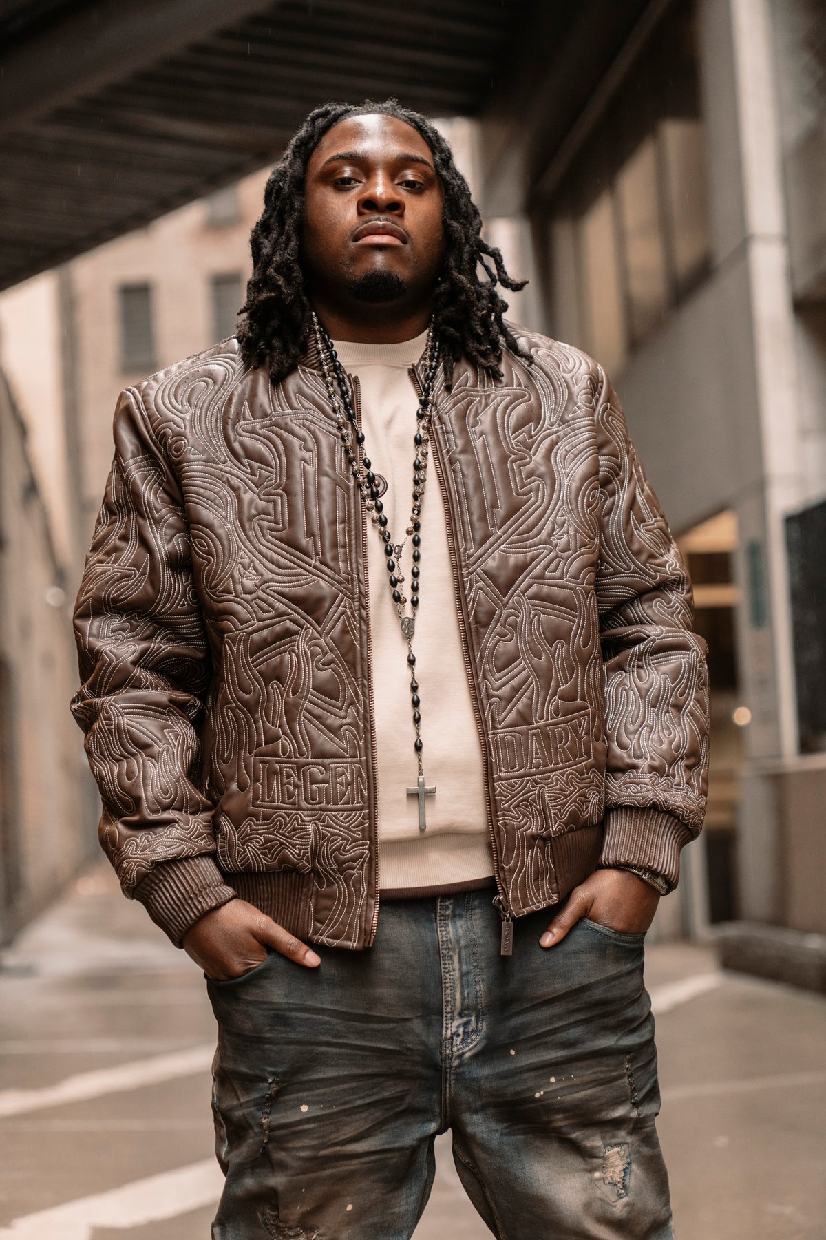 Makobi M4108 Bianco Bomber Jacket in Brown