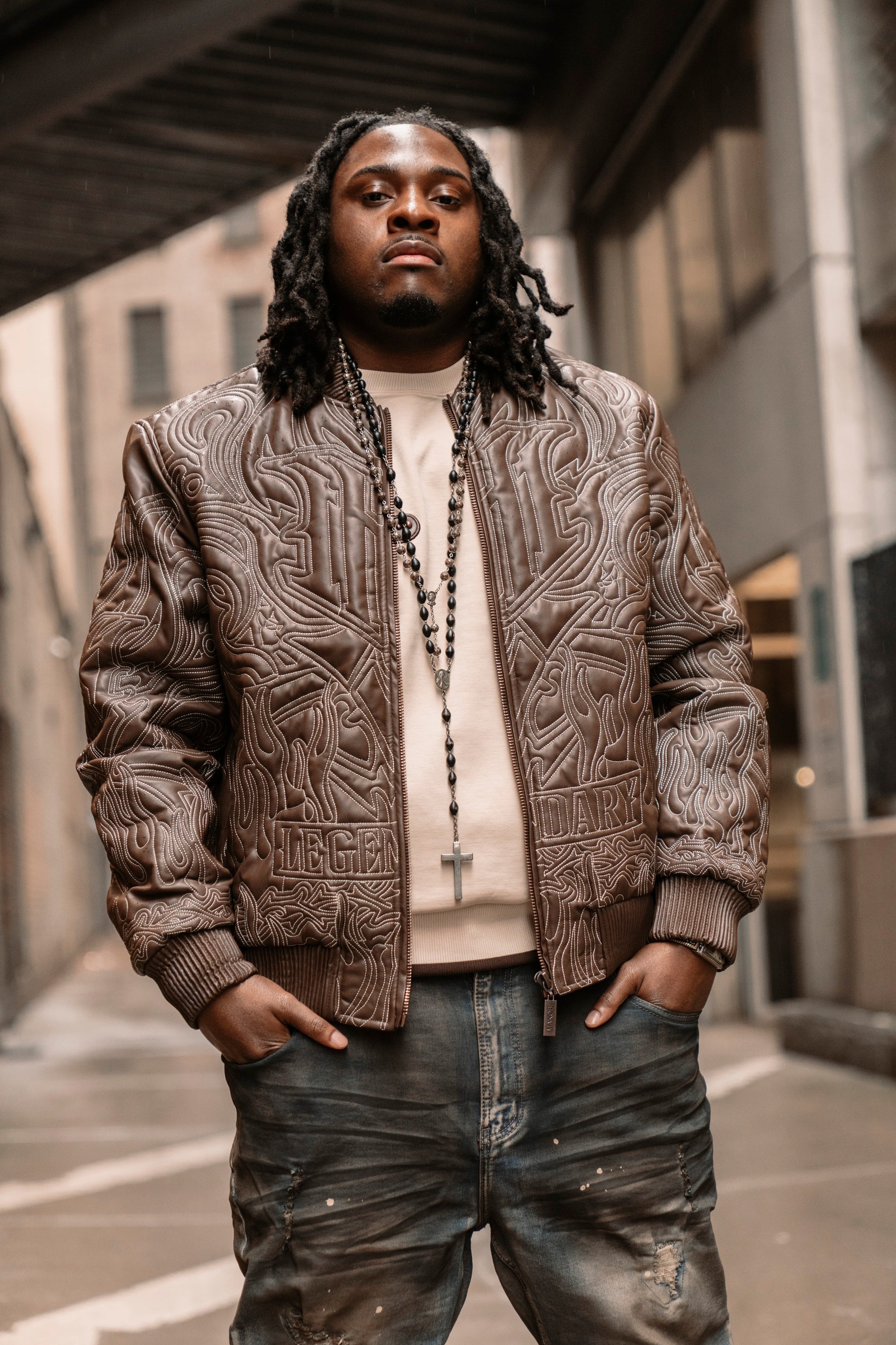 Makobi M4108 Bianco Bomber Jacket in Brown
