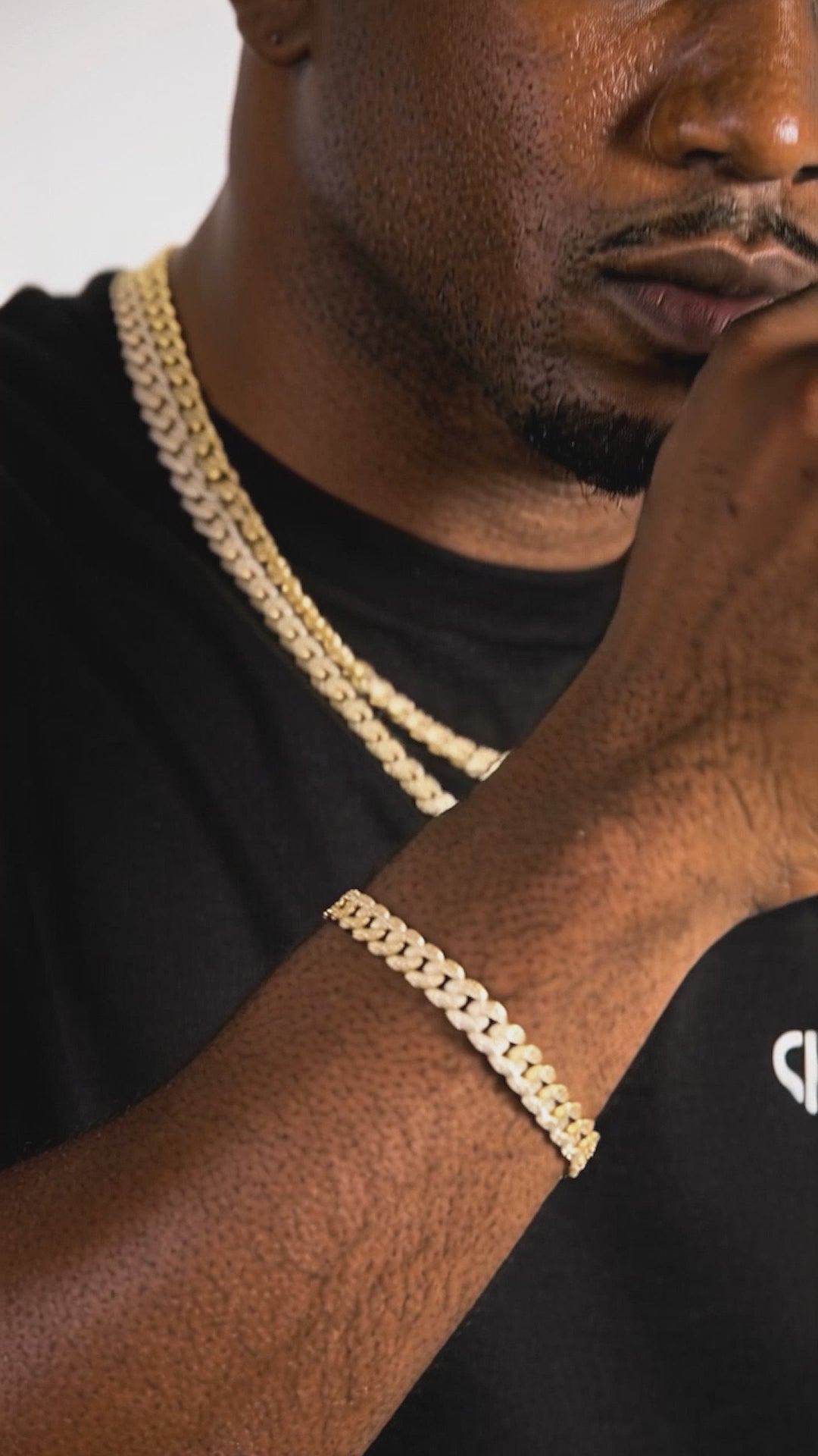 Load video: Iced Out Cuban Link Set 8.5mm 18K Gold Set