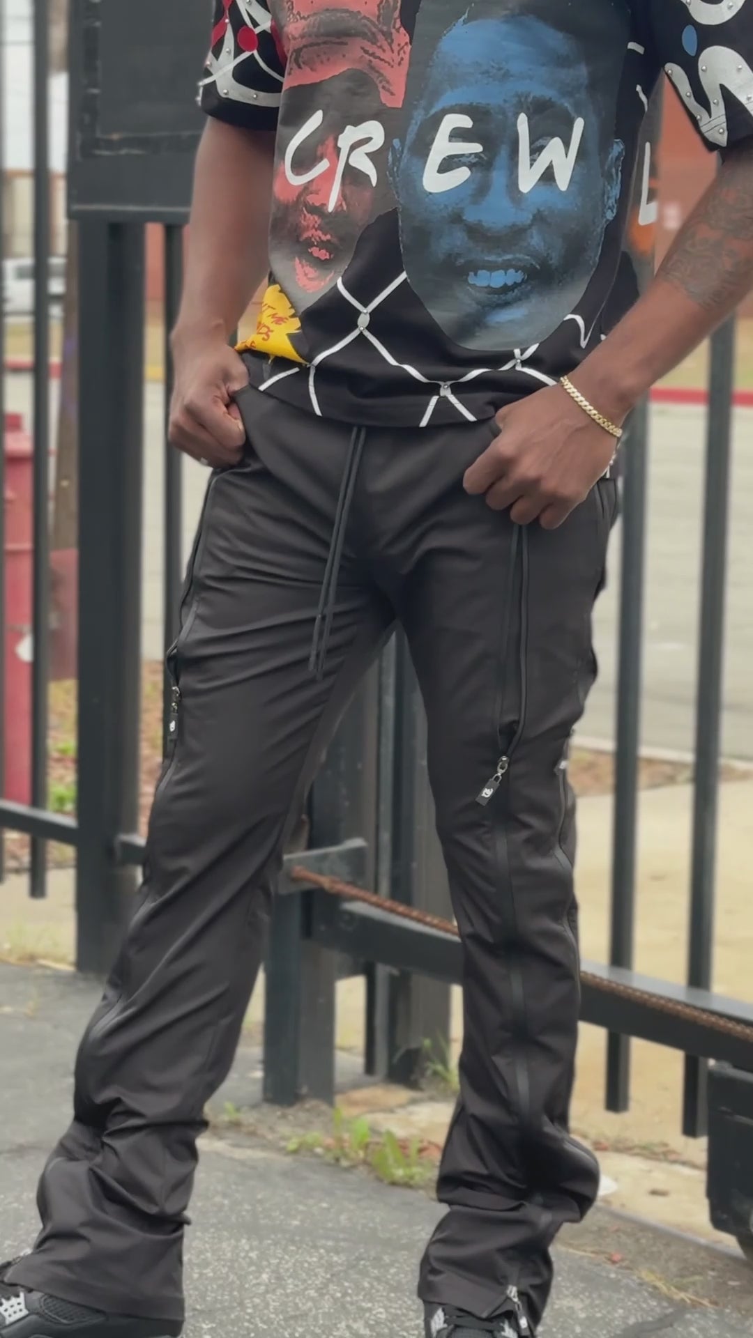 F1736 Zerelly Nylon Stacked Pants - Black