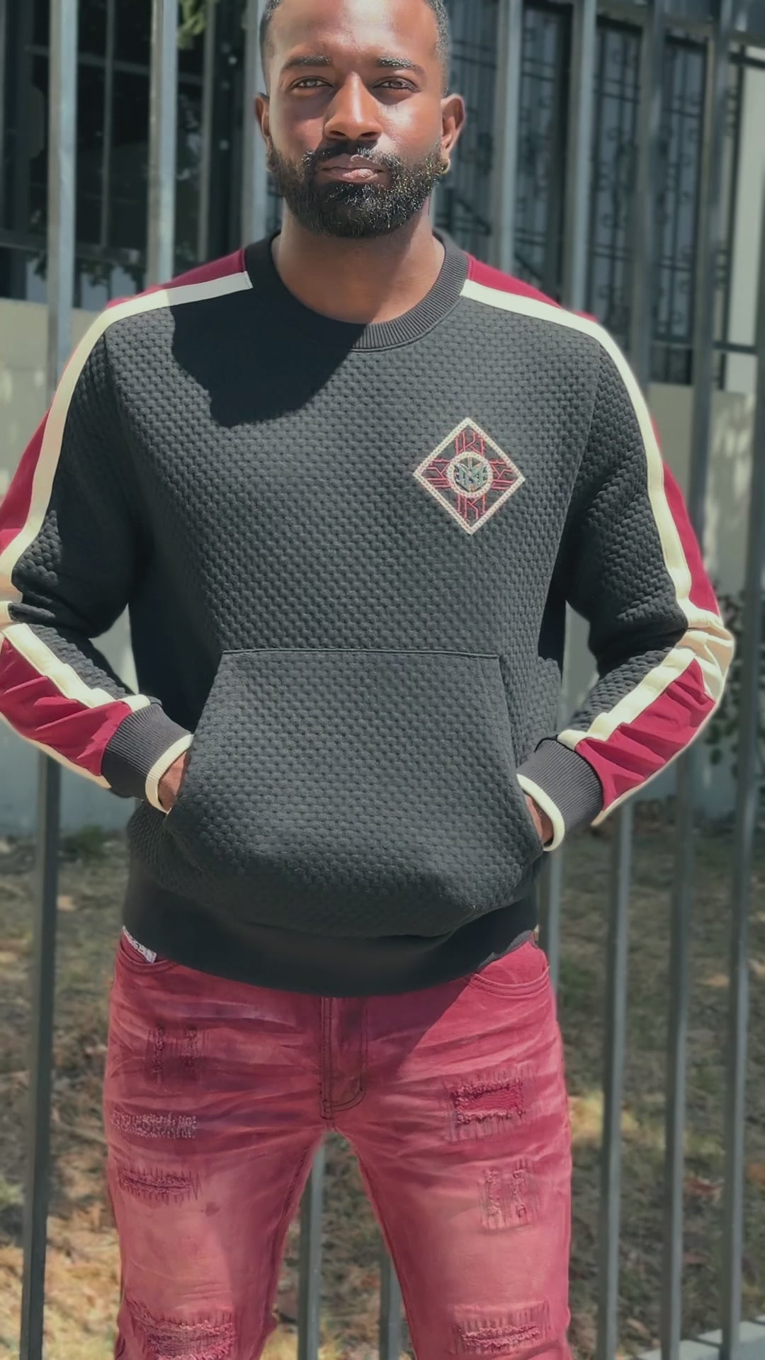 Sweatshirt | M4555 Lorenzo Jacquard Crewneck - Black