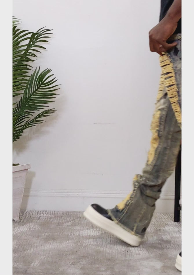 Load video: F1772 Basel Distressed Stacked Jeans - Antique Wash