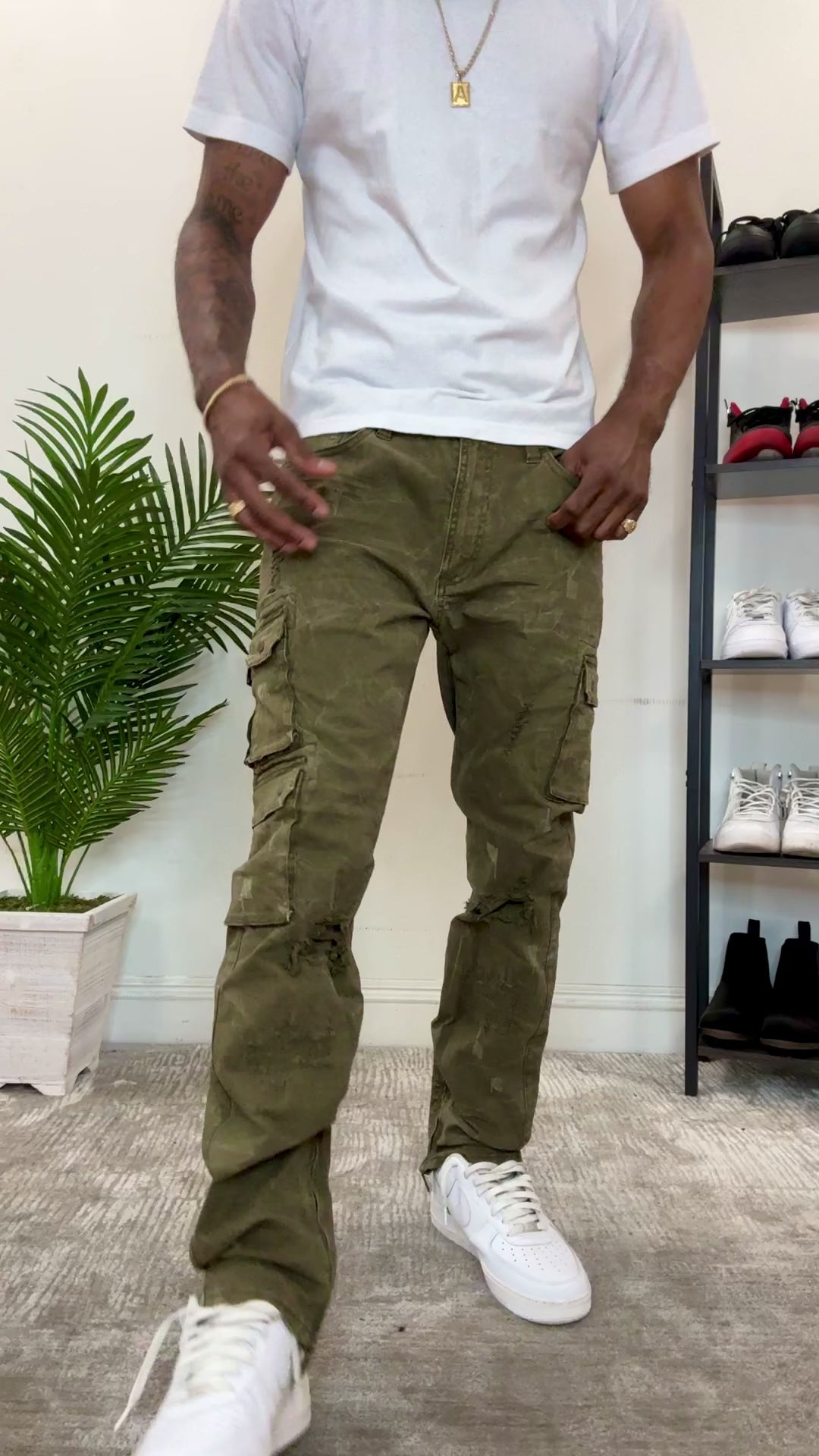 M1737 Berteli Acid Cargo Pants - Olive