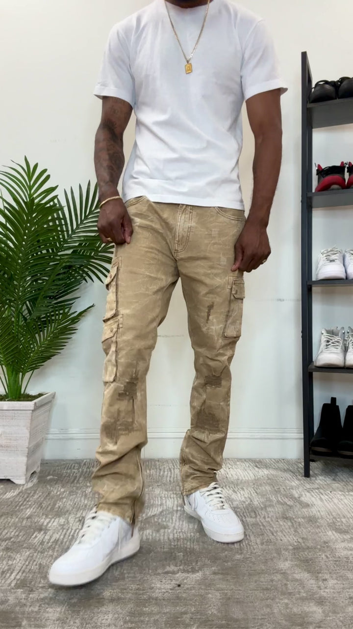 M1737 Berteli Acid Cargo Pants - Mocha
