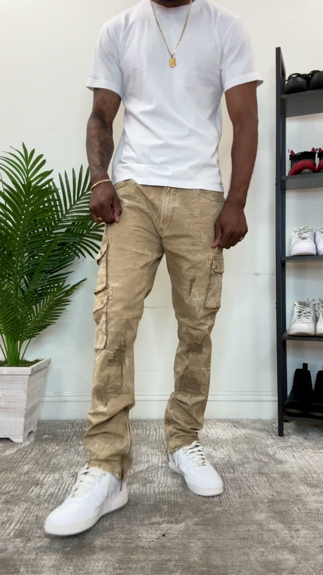 M1737 Berteli Acid Cargo Pants - Mocha