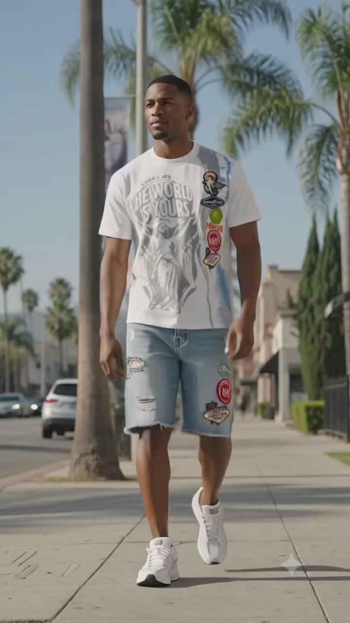 Cargar vídeo: M941 Mondo Patch Denim Shorts - Light Wash