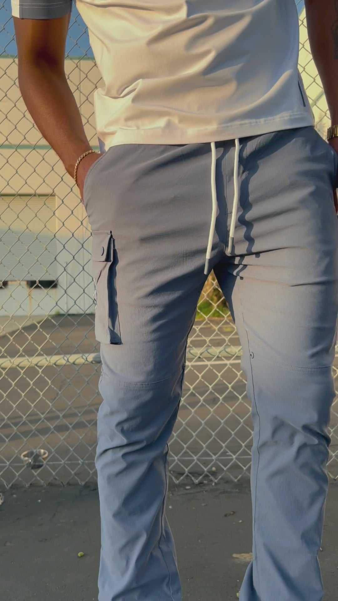 Load video: M1634 Adorni Stacked Nylon Pants - Midnight Blue