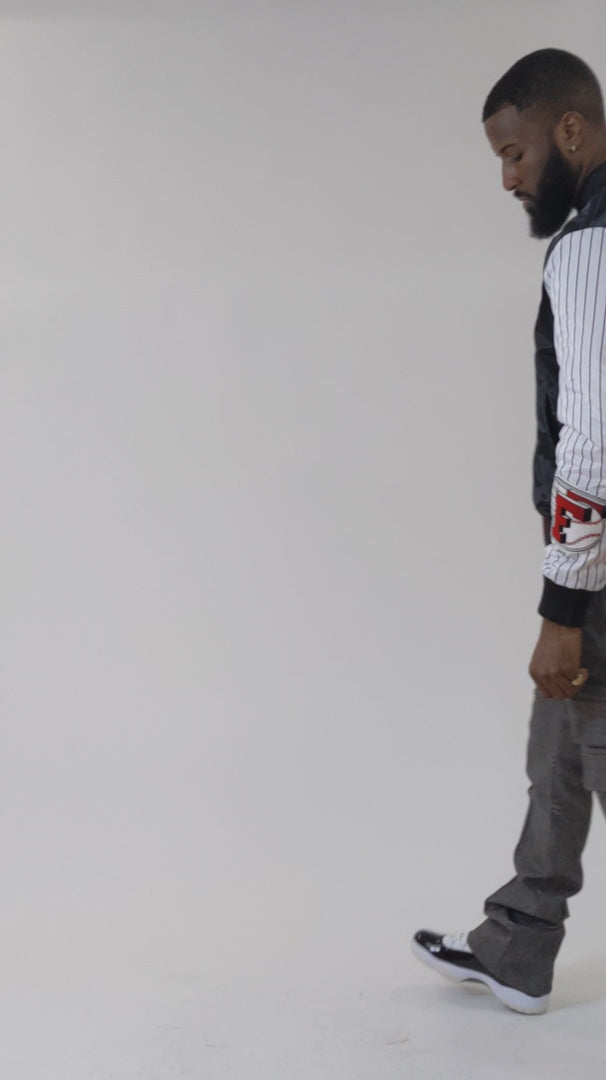 Load video: F1047 Earners League Satin Varsity Jacket - Black