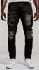 M1798 Makobi Biker Jeans with Blasting & Repair Stitching - Black Wash