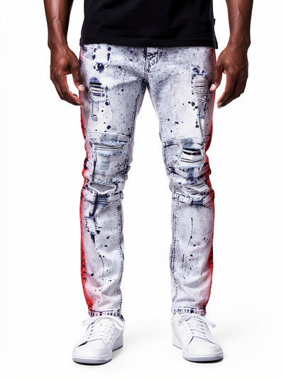 M1938 Paint Stroke Shredded Denim Jeans - Light Wash