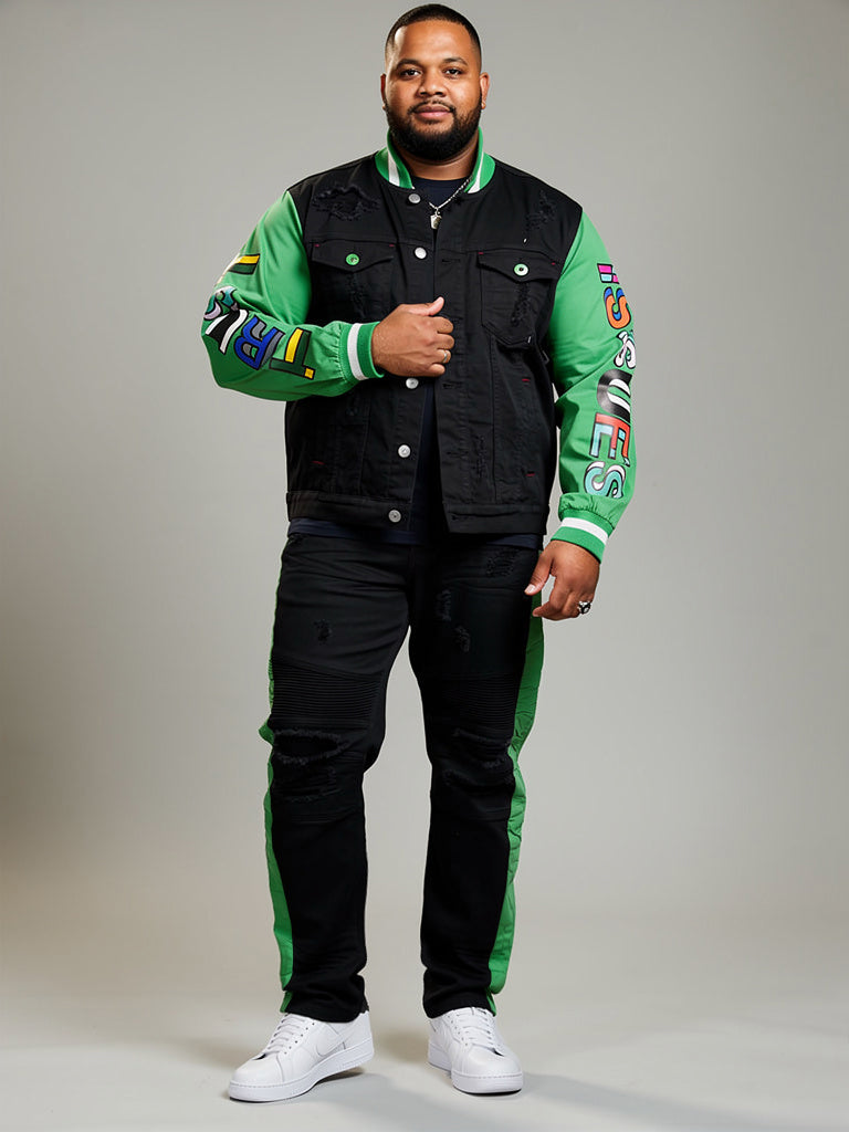 M1950 Makobi Biker Jeans w/ Nylon Stripes - Black