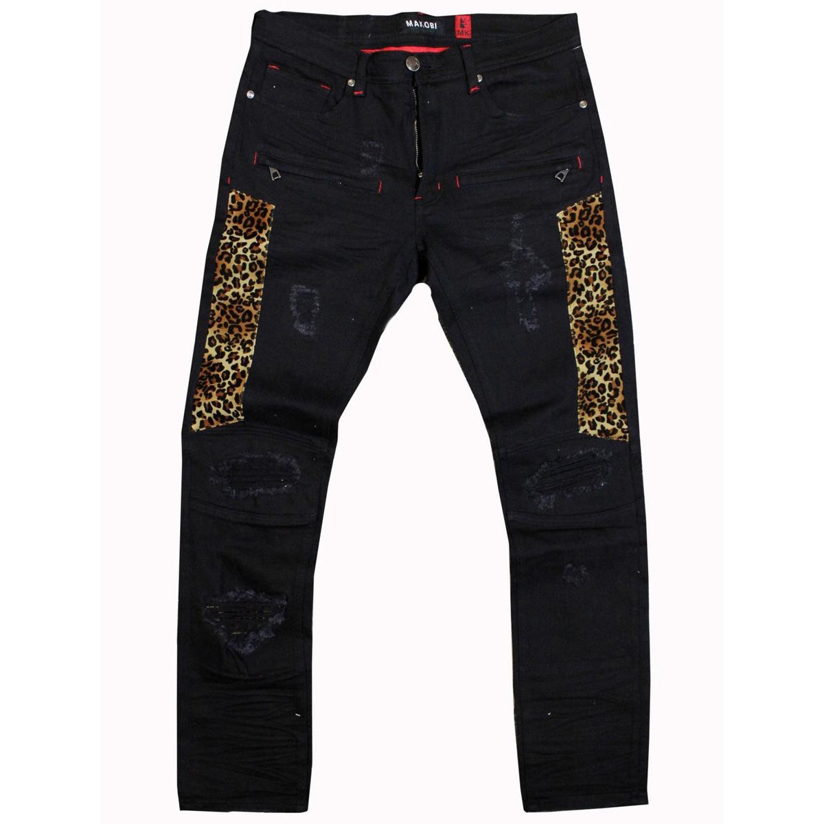 M1782 Ripped & Tunṣe Jeans Pẹlu Amotekun Print Patch - Black / Black