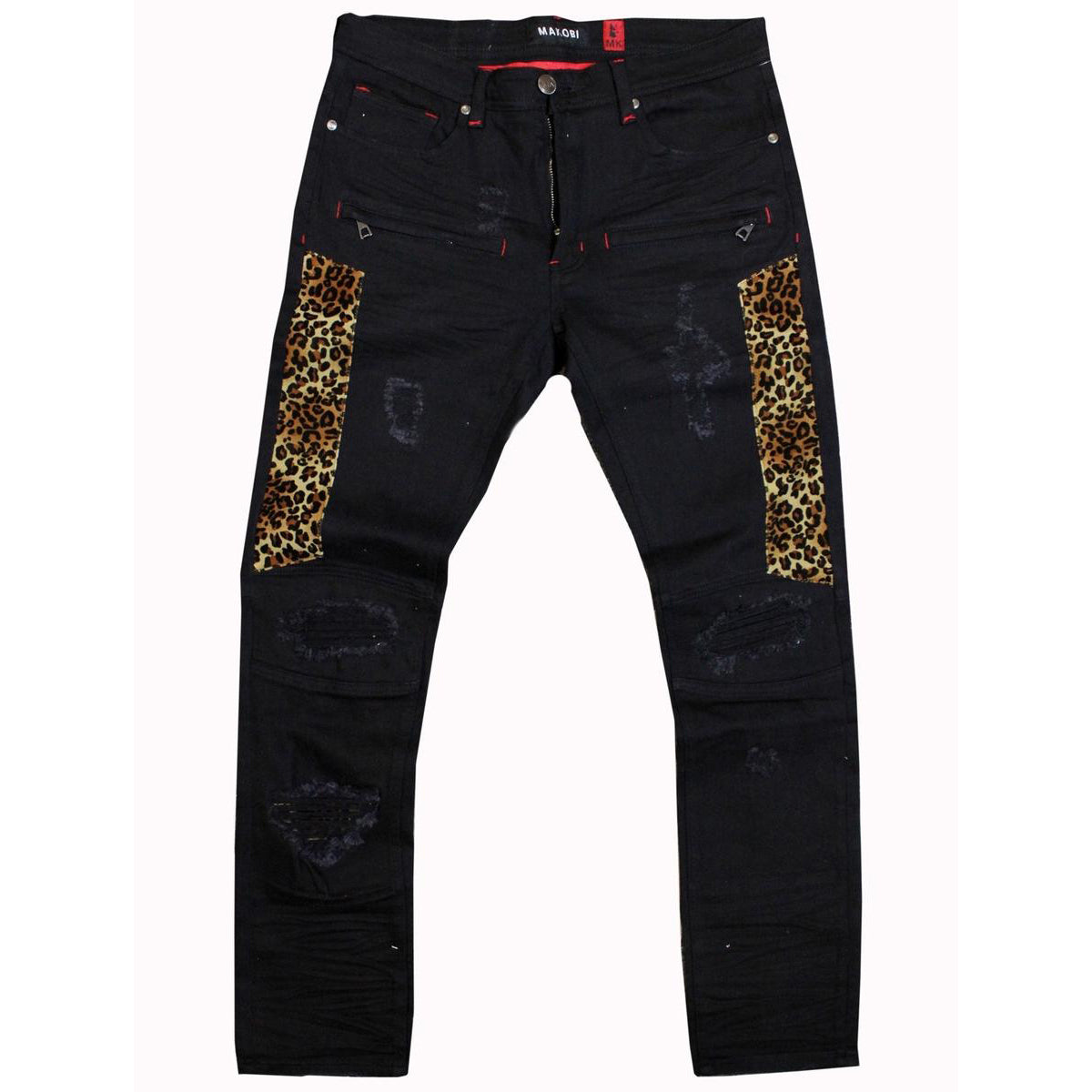 M1782 Ripped & Repair Jeans With Leopard Print Patch - Black/Black
