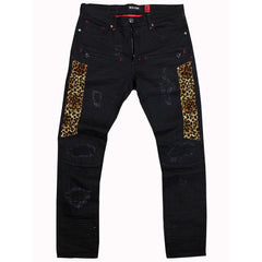 M1782 Ripped & Repair Jeans With Leopard Print Patch - Black/Black