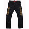 M1782 Ripped &amp; Tunṣe Jeans Pẹlu Amotekun Print Patch - Black / Black