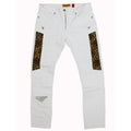 M1782 Ripped & Repair Jeans With Leopard Print Patch - White