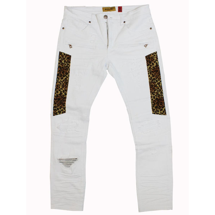 M1782 Ripped & Repair Jeans With Leopard Print Patch - White