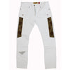 M1782 Ripped &amp; Tunṣe Jeans Pẹlu Amotekun Print Patch - White