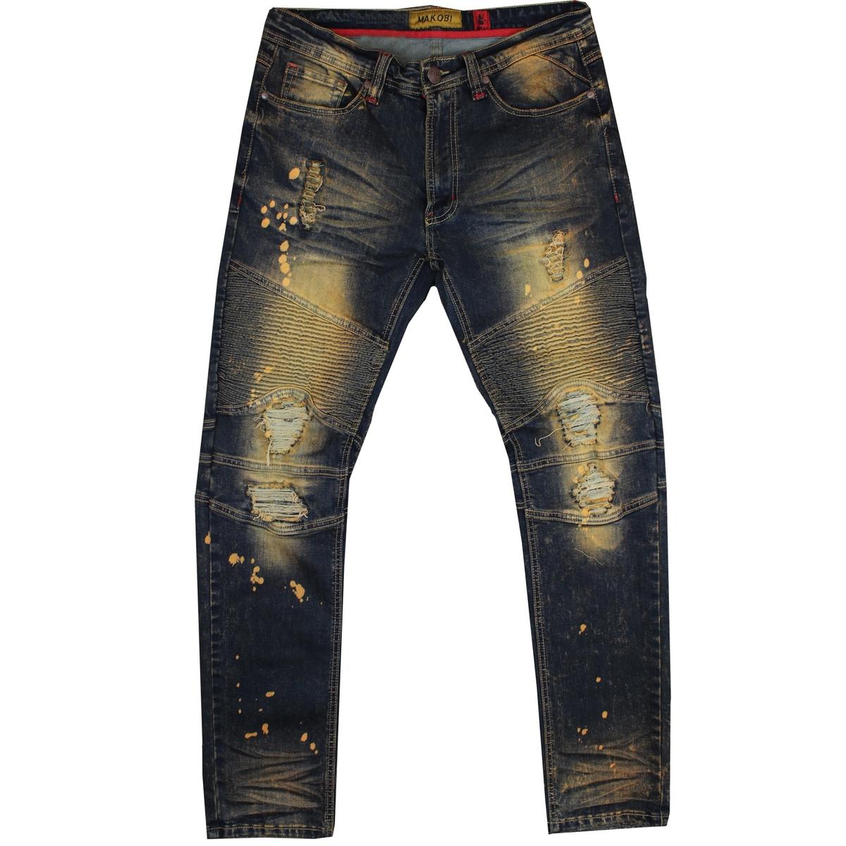 M1733 Biker Jeans With Bleach Spots - Dirt Wash