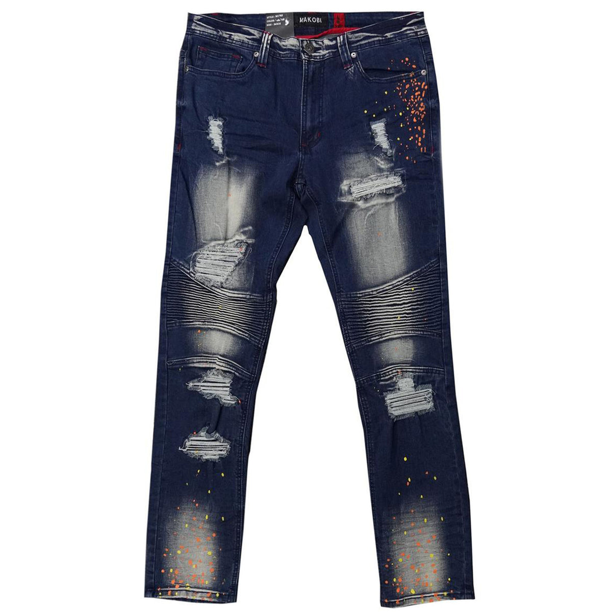 Makobi M1783 Makobi Cape Biker Jeans with Paint Splash in Dark Wash