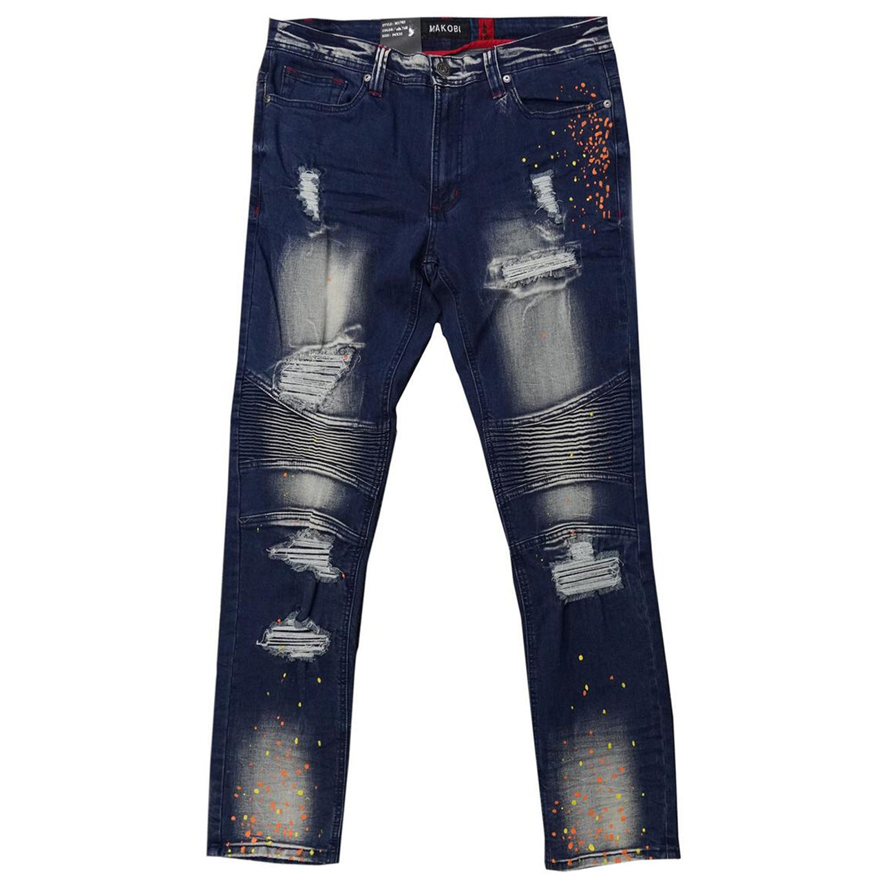 Makobi M1783 Makobi Cape Biker Jeans with Paint Splash in Dark Wash