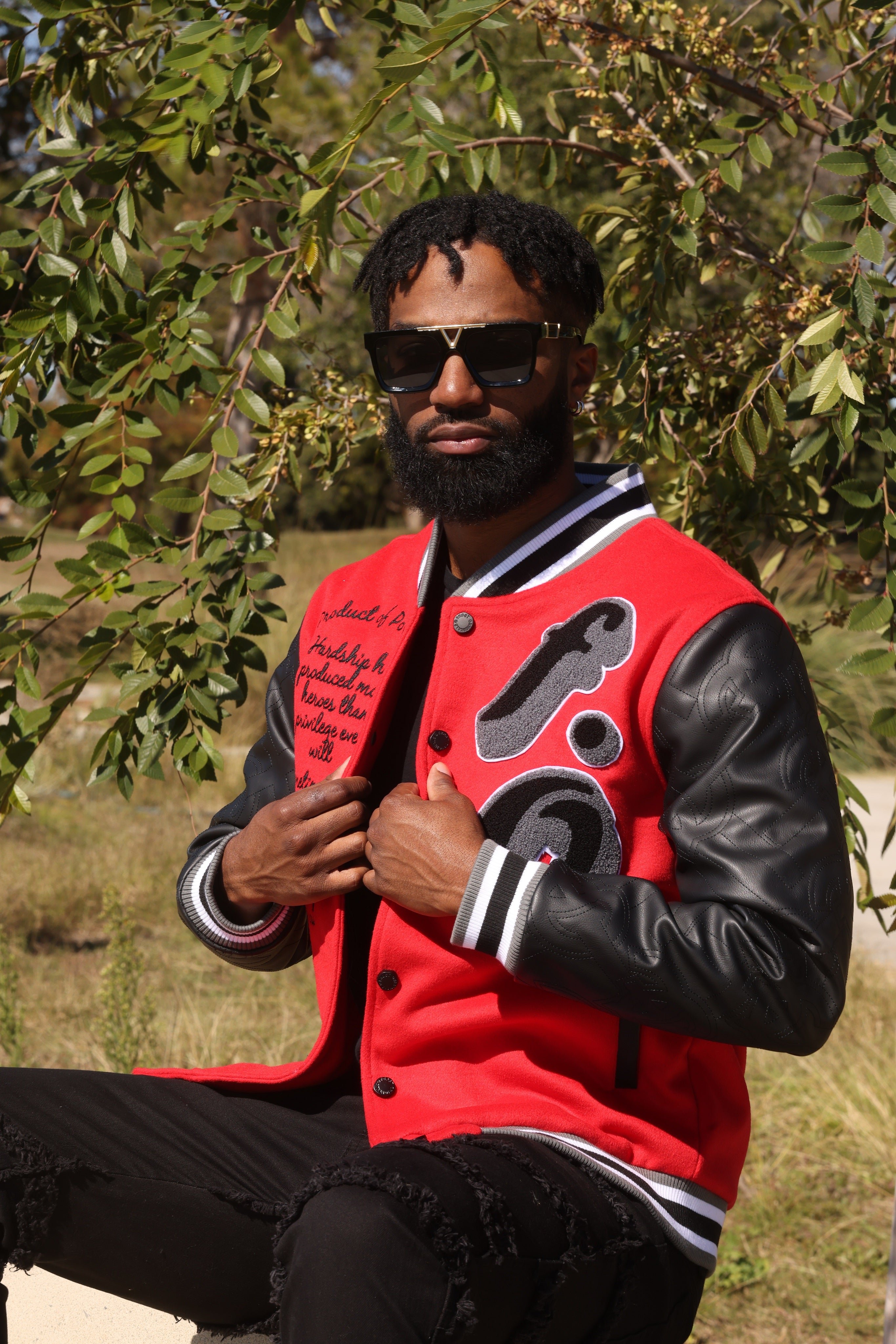 F1026 Product of Poverty Varsity Jacket - Red