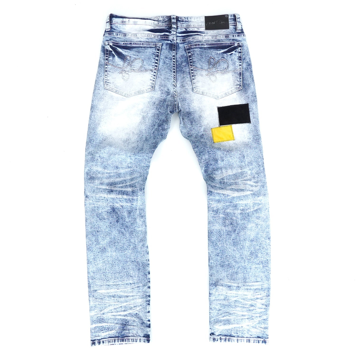 F1715 Frost Patchwork Denim Shredded Jeans  - Light Wash