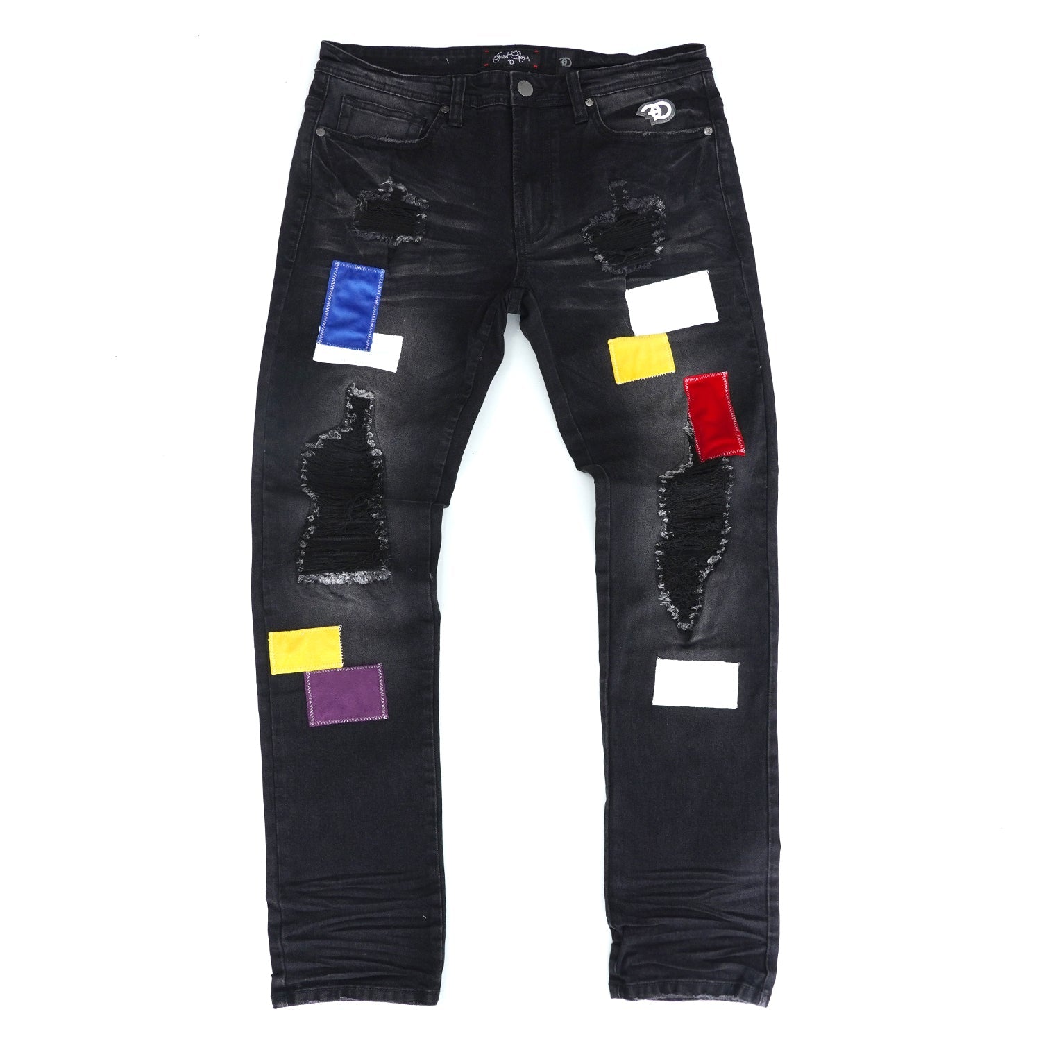 F1715 Frost Patchwork Jenim Shredded Jeans - Black Wash
